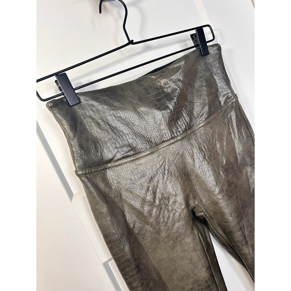 Spanx Women's Faux Leather Croc Shine Leggings Stretch Darkened Olive Size Large - Picture 6 of 16